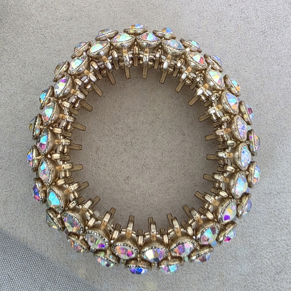 Statement Gold with AB Crystals Stretch  Bracelet - Picture 4 of 11